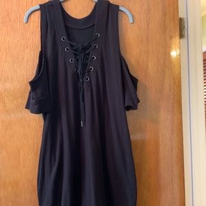 Black Lace-Up Cold Shoulder Dress L